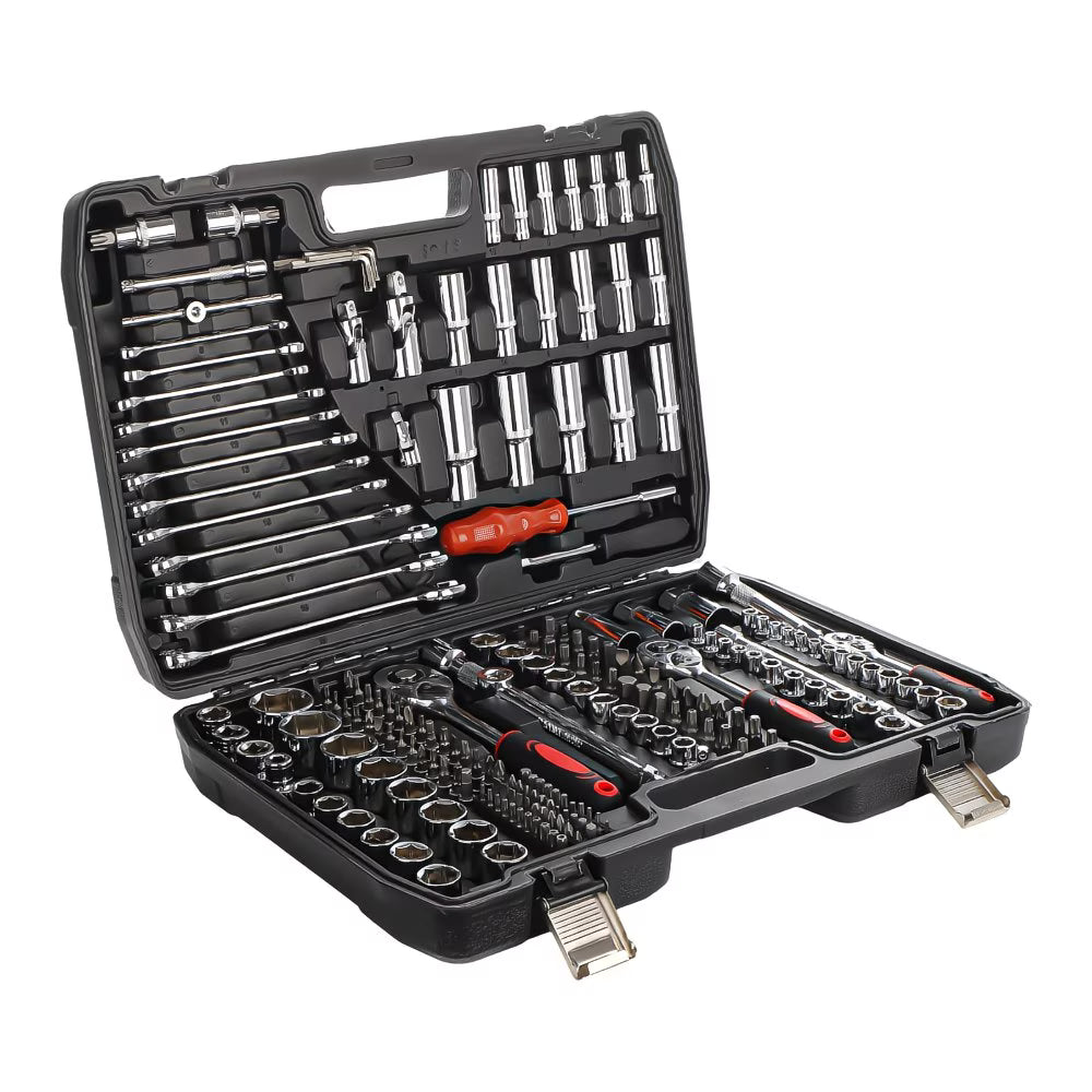 216 Piece set with ratchets, sockets, spanners, bits and more