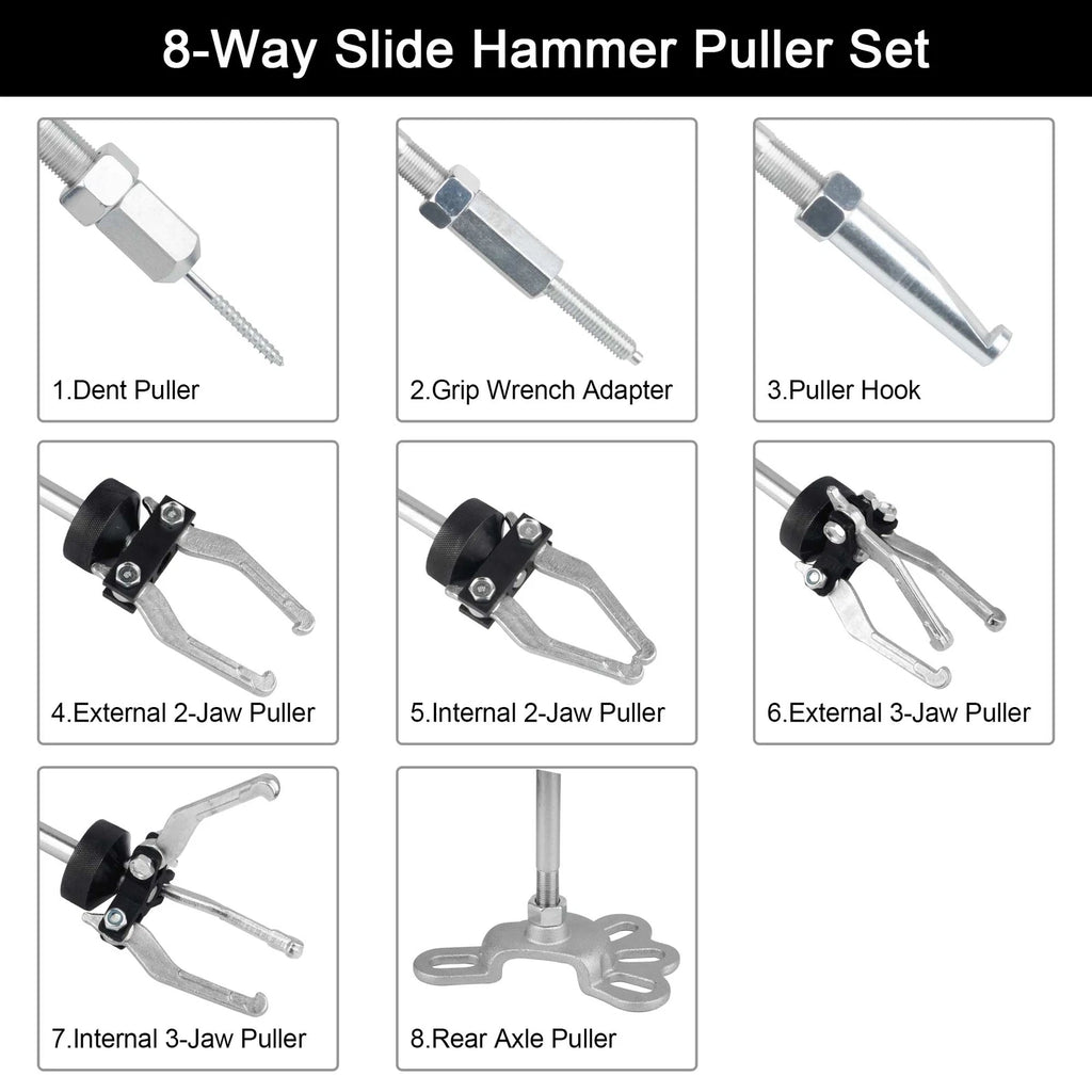 Universal slide hammer puller and bearing removal tool kit