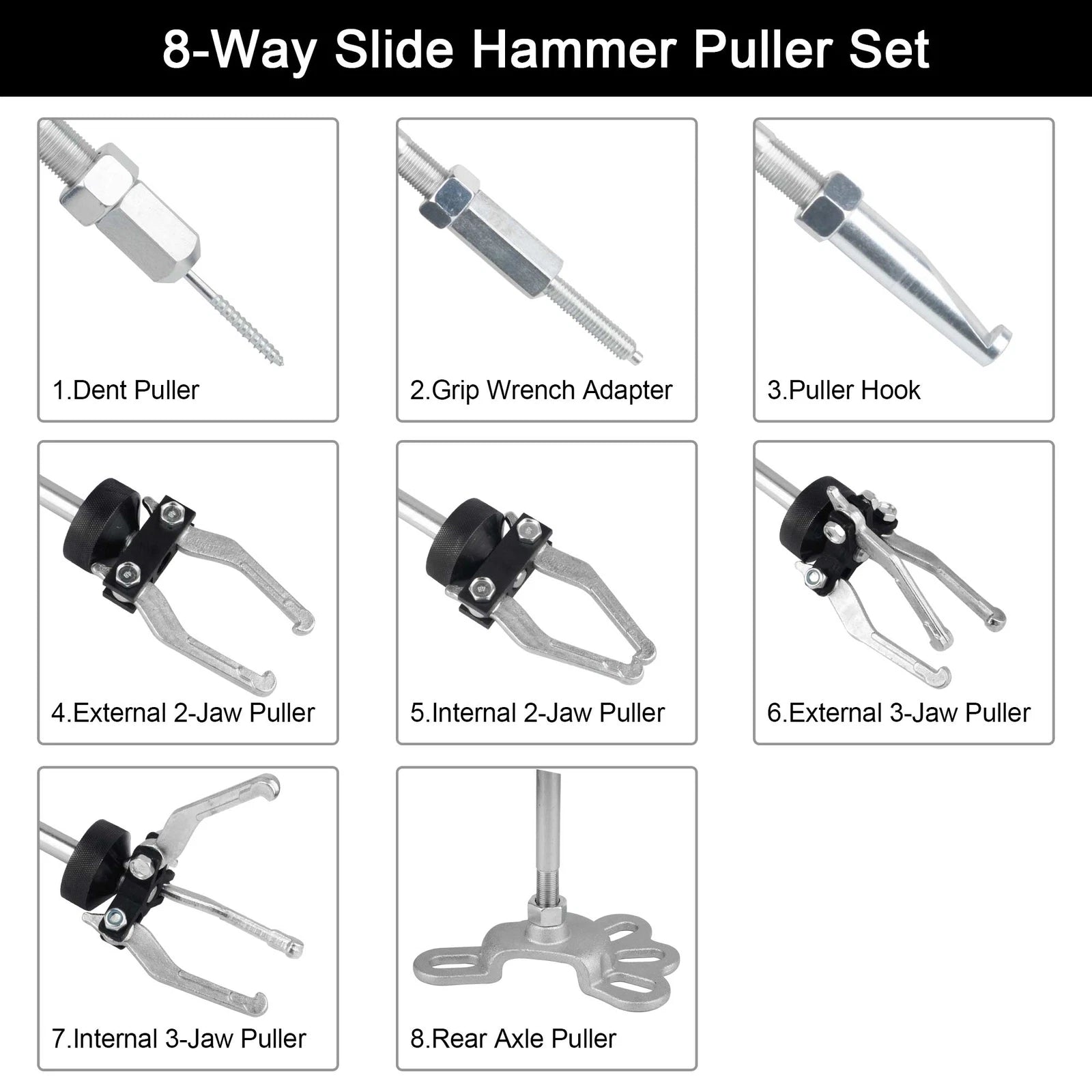 Universal slide hammer puller and bearing removal tool kit