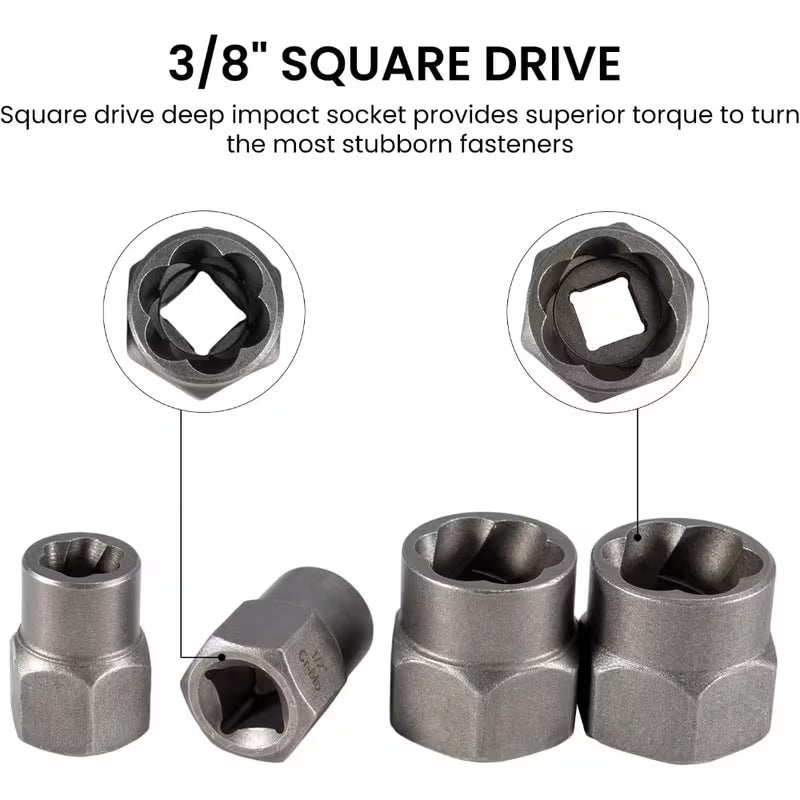 Bolt & nut extractor set (for stripped and rounded bolt / nut)