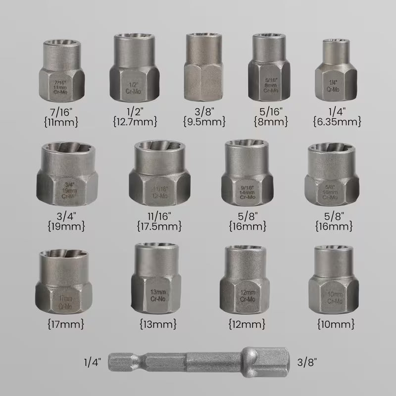 Bolt & nut extractor set (for stripped and rounded bolt / nut)