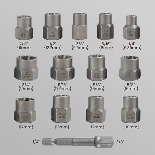 Bolt & nut extractor set (for stripped and rounded bolt / nut)