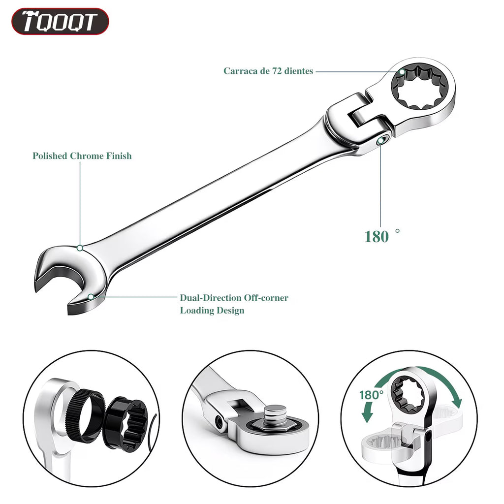 Adjustable ratchet end spanner set 6 - 19mm