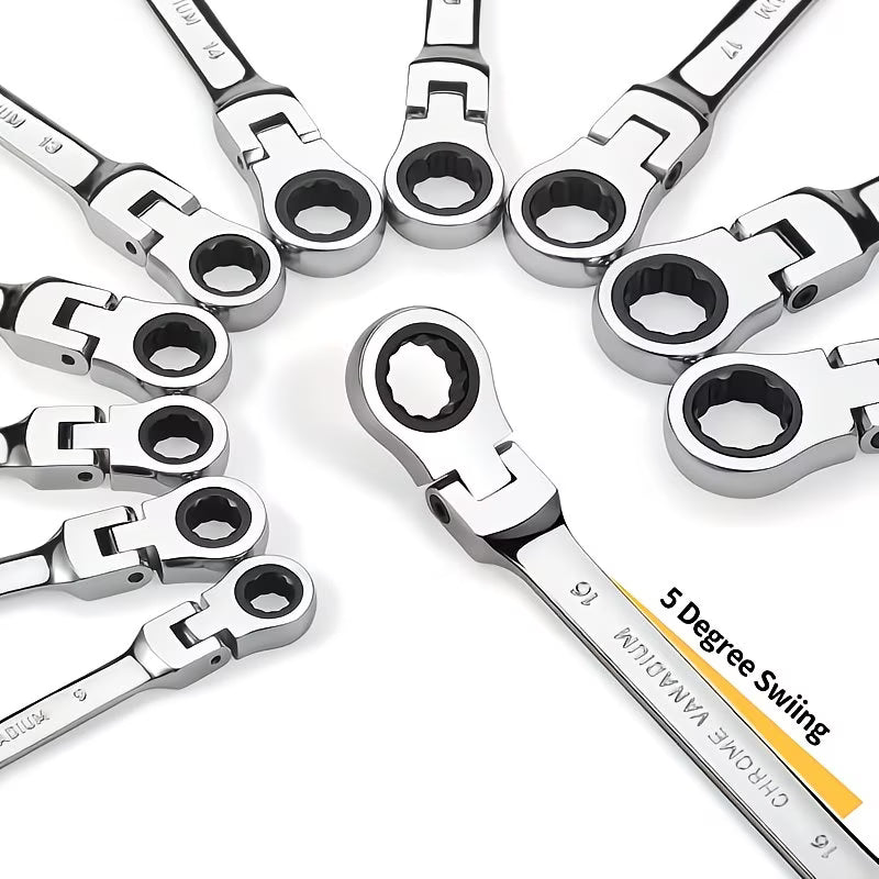 Adjustable ratchet end spanner set 6 - 19mm